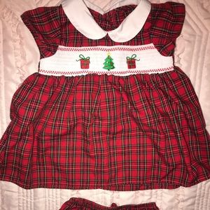 Smocked Christmas Bloomer Set 12 mos. EUC